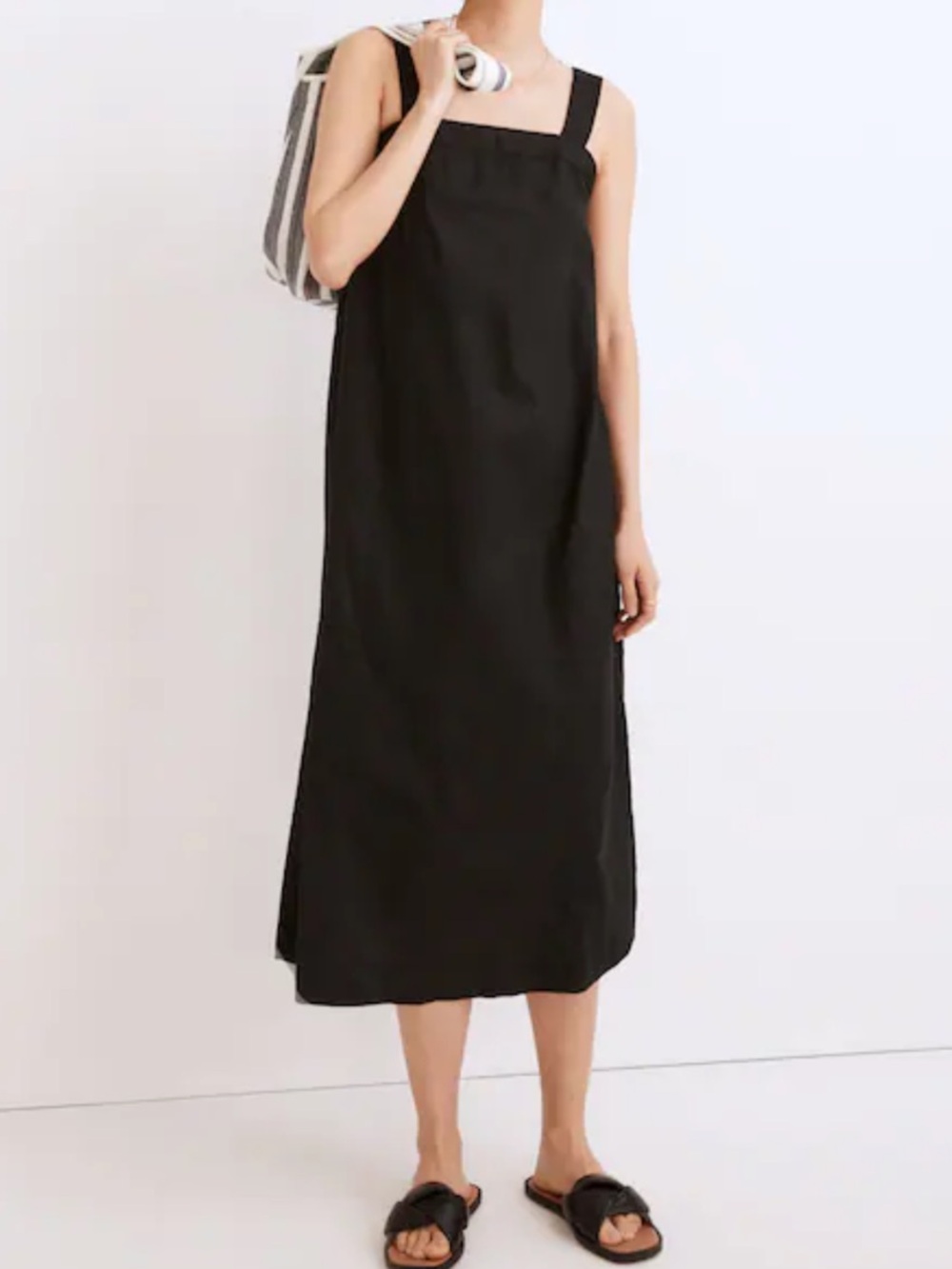 Madewell Linen-Cotton Princess-Seamed Midi Dress Black - Size XL